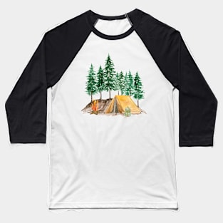 Watercolor Forest Camping Baseball T-Shirt